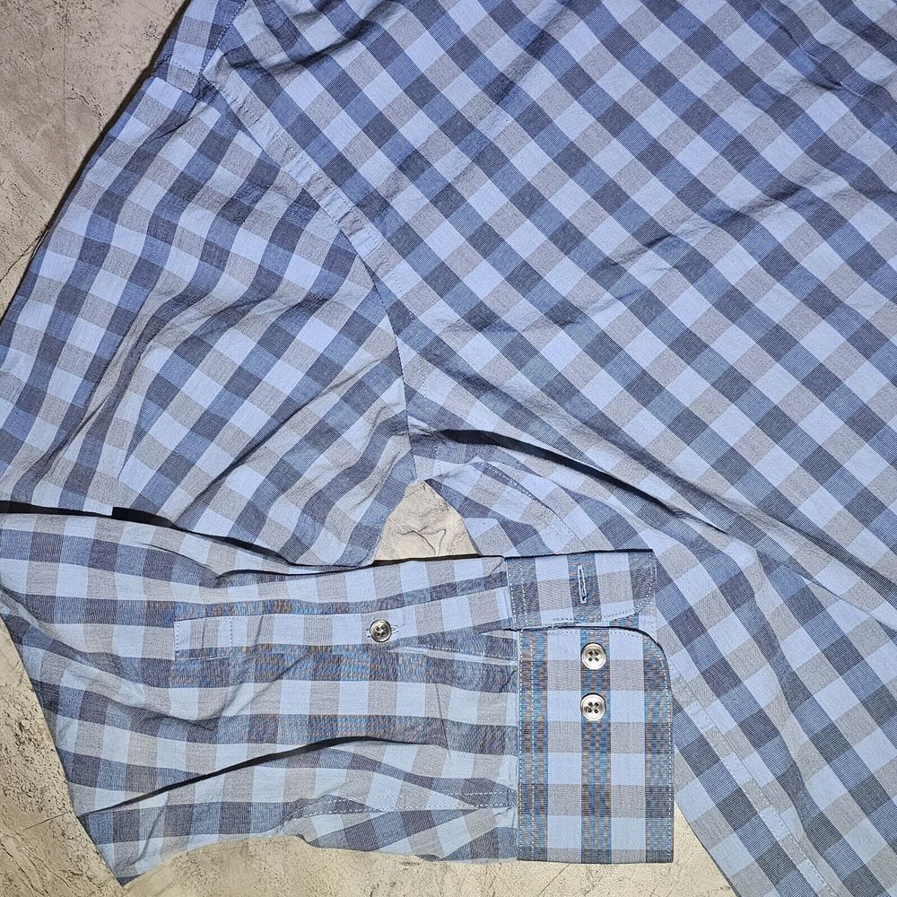 Men’s Calvin Klein Dress Shirt Large Long sleeve Blue And Grey Check Regular Fit - Picture 4 of 8
